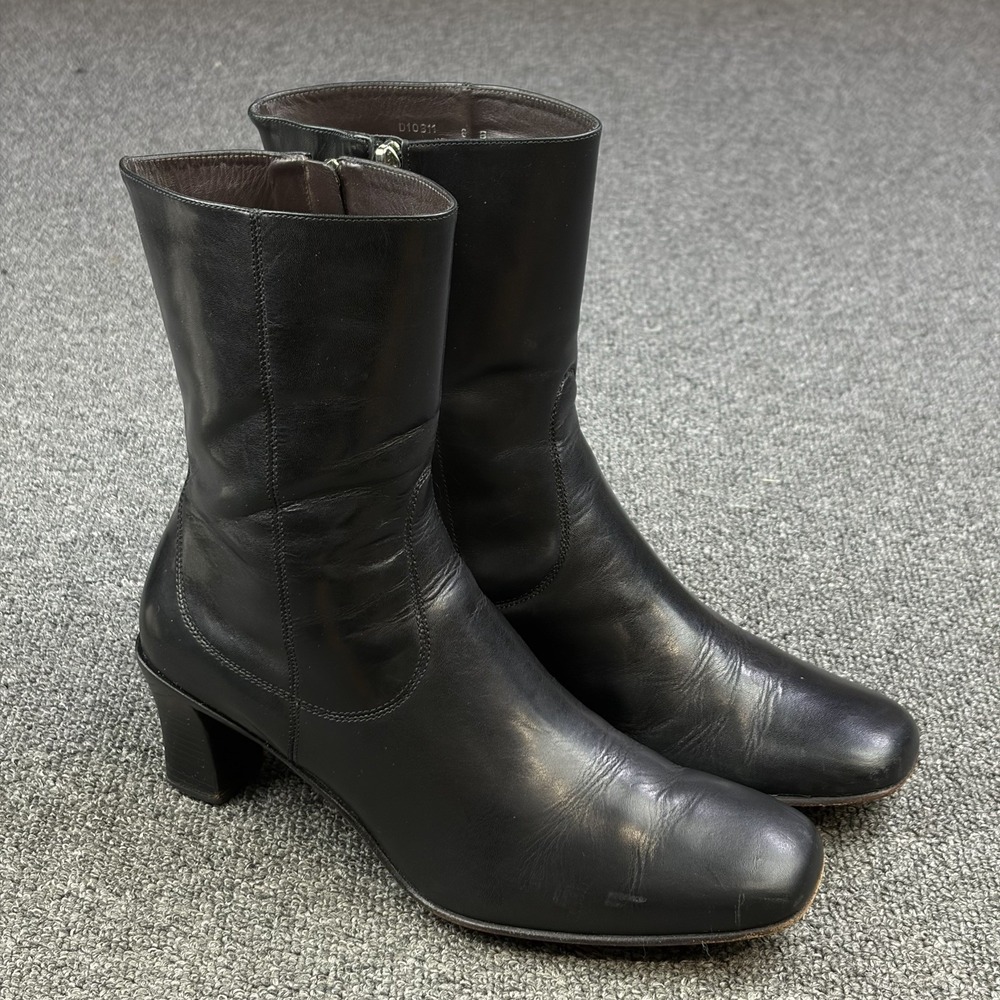 Cole Haan Country Black Leather Heeled Ankle Boots Women's Size 8 B Made Brazil